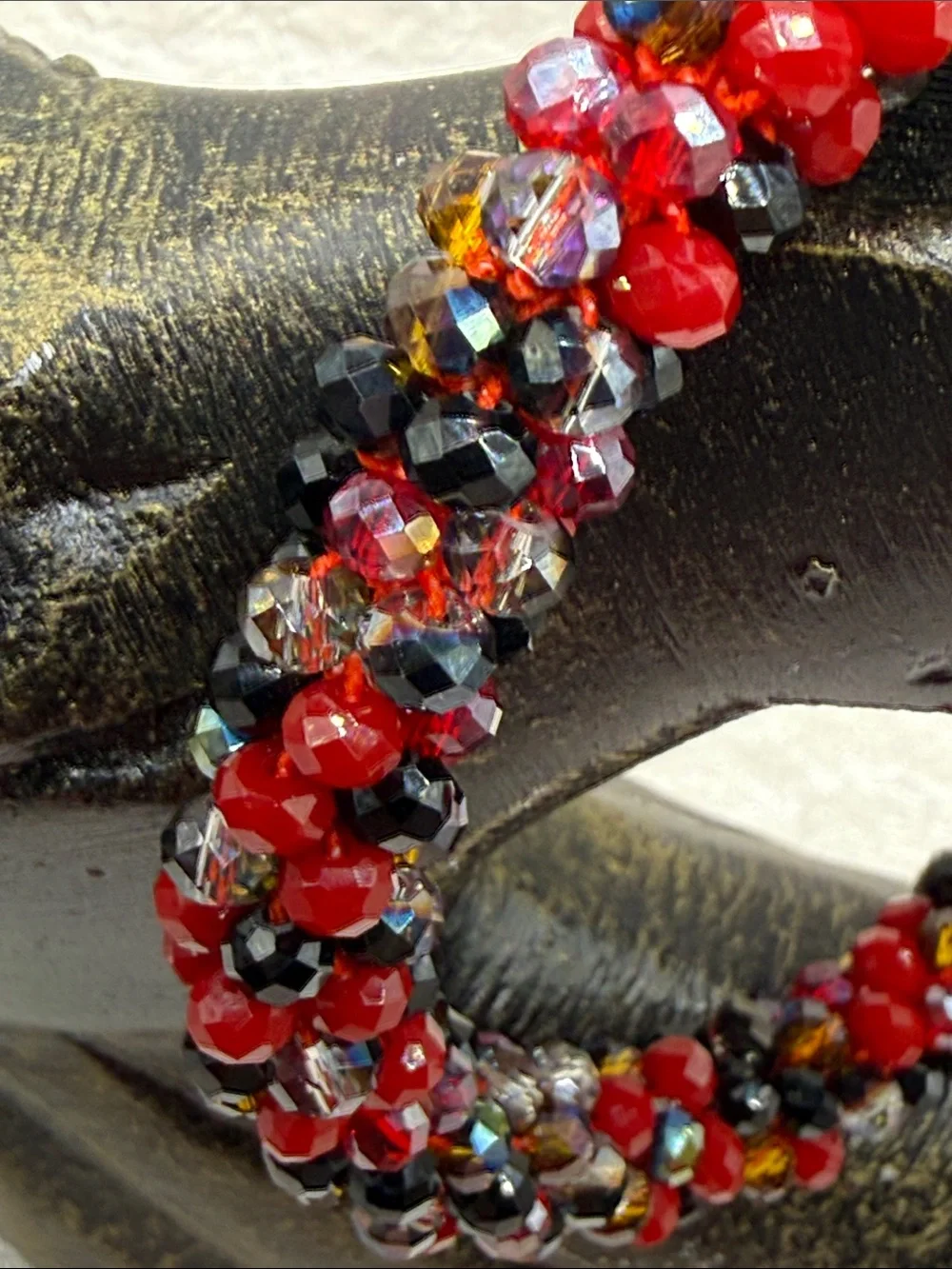 Desert Dancer Handcrafted Red & Black faceted mini Beaded Twist Stretch Bracelet